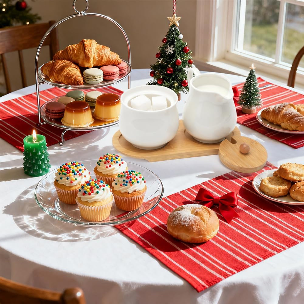 Milch und Zucker Set mit Deckel und Löffel, 5-teilig Keramik Milchkännchen und Zuckerdose mit Holz Tablet,Milch- & Zuckerbehälter für Küche Kaffee Mikrowellen- und Spülmaschinenfest (Weiß)