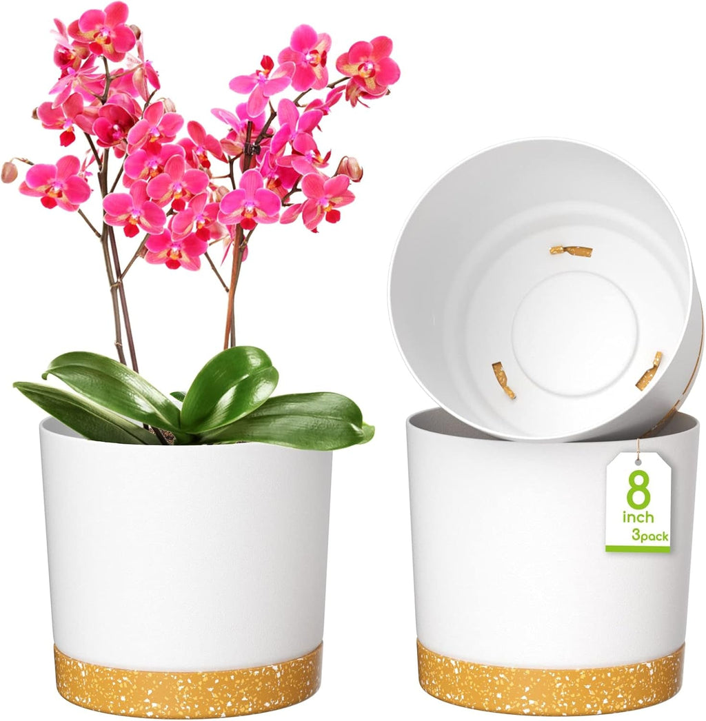 Ghiveci de flori ZMTECH cu diametrul de 25 cm pentru plante de apartament, ghivece de flori din plastic cu farfurie și găuri de drenaj, ghivece rotunde pentru plante de interior și exterior (set de 2, alb)