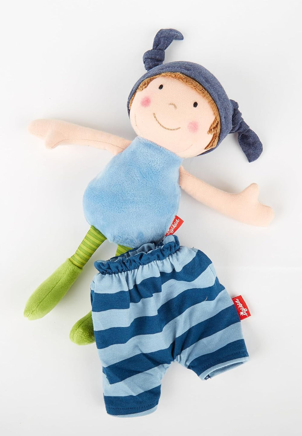 SIGIKID 39651 Puppe Brenda Bilipup, Stoffpuppe mit Kleidchen zum An- und Ausziehen, Kuschelpuppe, Einschlafhilfe, spielen, schmusen, für Babys & Kinder ab 6 Monaten, Blau 24 cm