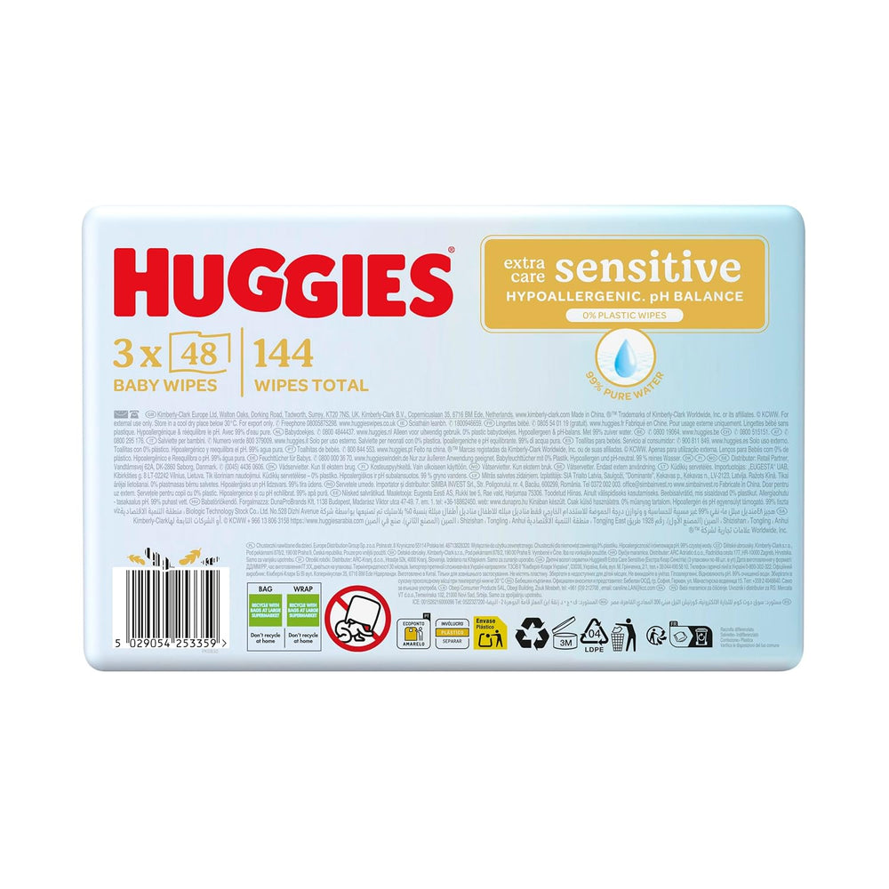 Salviette per neonati Huggies Pure Extra Care Sensitive, 99% acqua, senza plastica, senza profumo