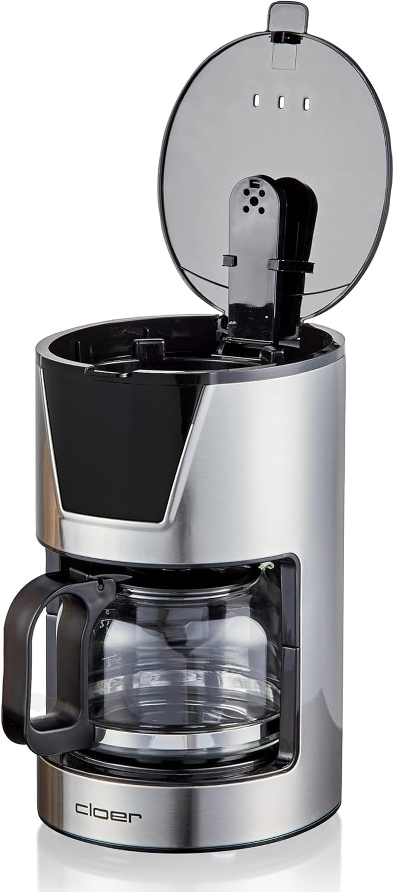 Espressor cu filtru Cloer pentru 6 cești, funcție delicată de menținere la cald, carafă din sticlă, lingură de măsurat, indicator al nivelului apei, sistem anti-picurare, oprire automată, dimensiune filtru 1x2, 550 W, oțel inoxidabil