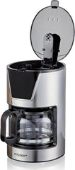 Espressor cu filtru Cloer pentru 6 cești, funcție delicată de menținere la cald, carafă din sticlă, lingură de măsurat, indicator al nivelului apei, sistem anti-picurare, oprire automată, dimensiune filtru 1x2, 550 W, oțel inoxidabil