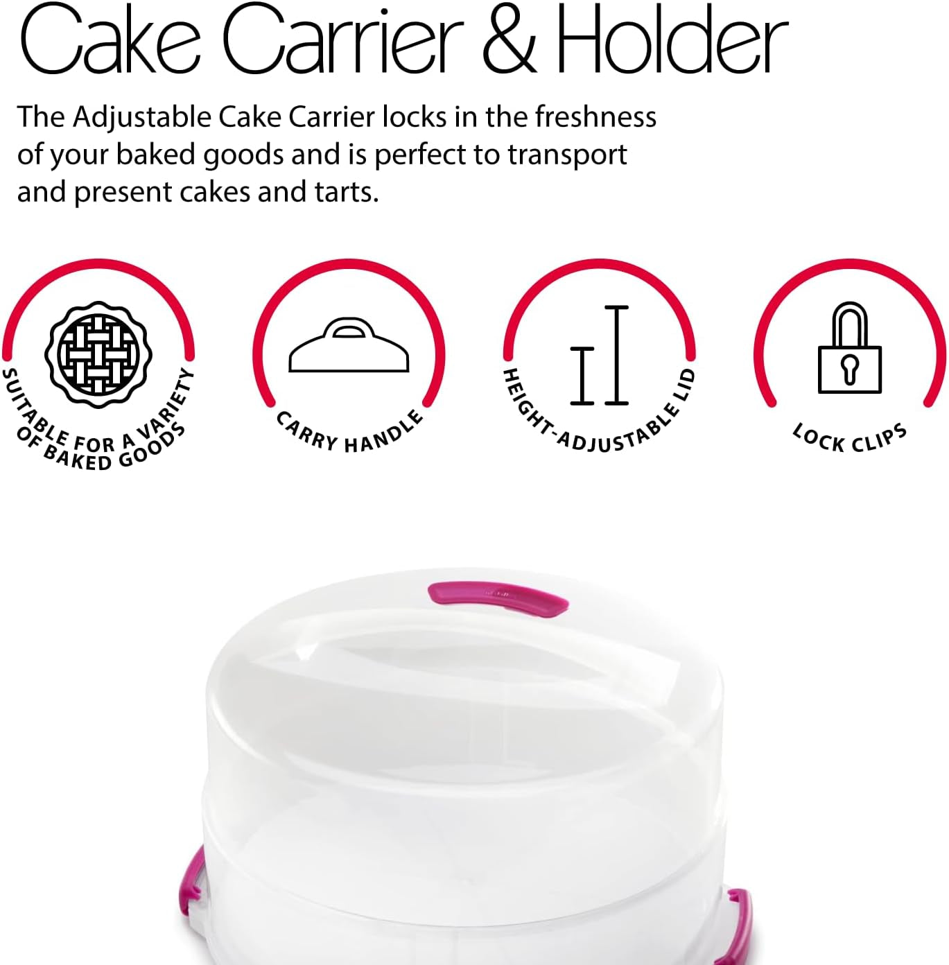 Recipient pentru prăjituri Metaltex, reglabil pe înălțime, polipropilenă, alb/transparent, ⌀ 30 cm, înălțime reglabilă de 8 și 15 cm Cutii depozitare alimente Naty Shop