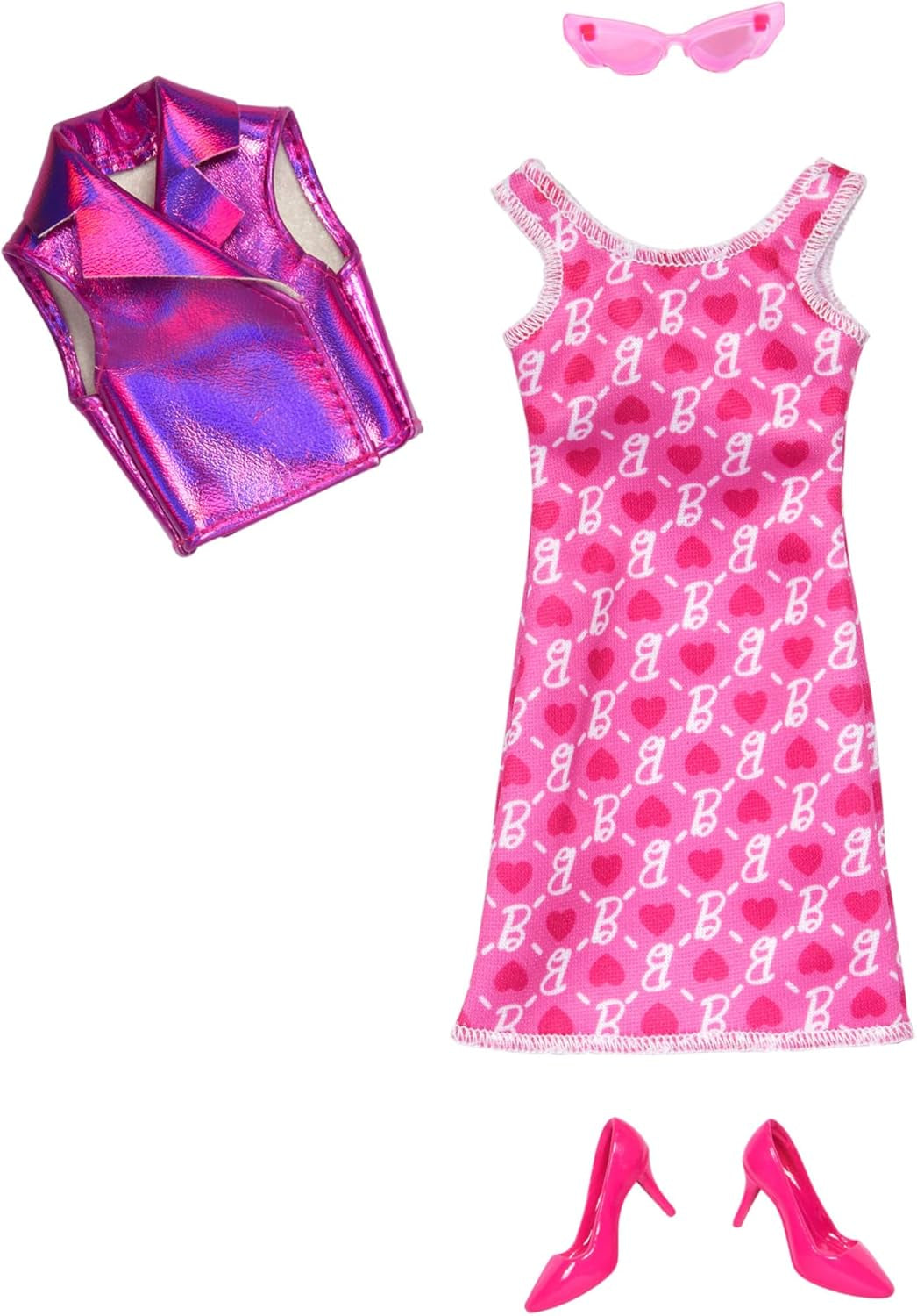 Barbie Fashions And Accessories - Set de modă colorat cu peste 65 de ținute unice, 13 articole de îmbrăcăminte, 8 accesorii și 8 perechi de pantofi, pentru ore întregi de distracție în styling, universal, HRG56 Papusi Naty Shop