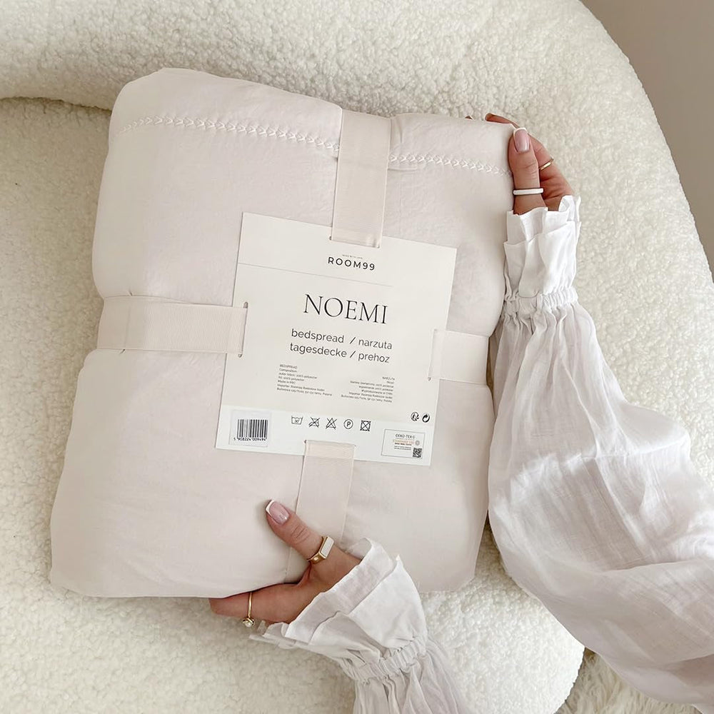 ROOM99 Noemi Elegante copriletto colore panna 170 X 210 Cm Copriletto versatile come copriletto o divano Coperta per letto e divano Stile trapunta Ideale come copriletto Letti e Coperte Besuche den ROOM99-Store