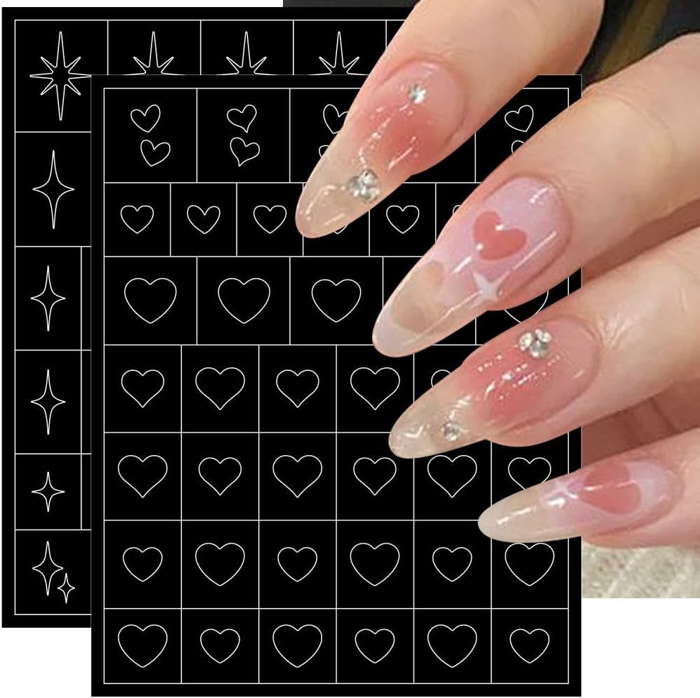 6 foi șablon aerograf unghii autocolante, fluture flacără stele inimă stele unghii autocolante imprimare șablon instrument unghii autocolante autoadezive pentru femei unghii autocolante design unghii artă