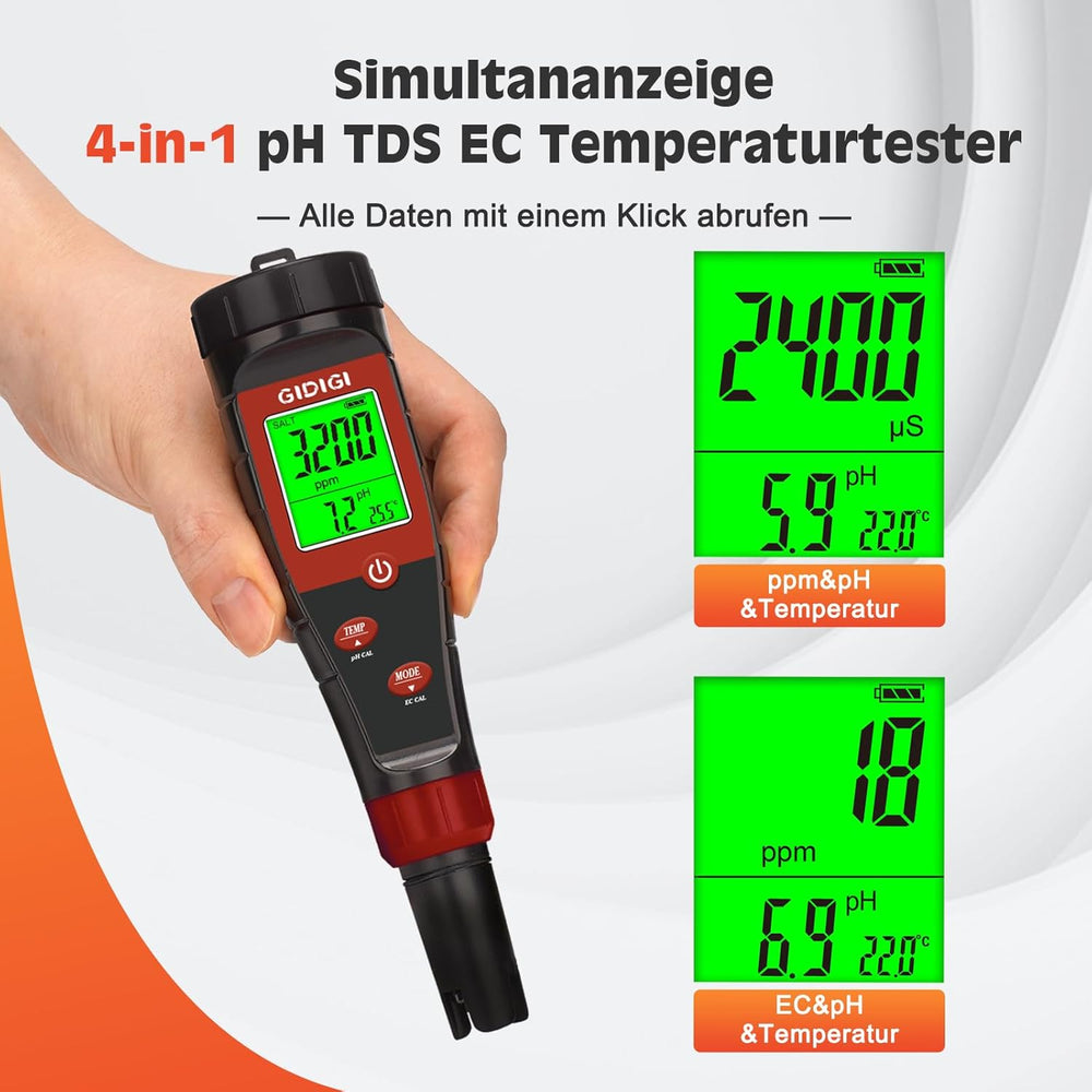 pHmetro per acqua idroponica, tester digitale per pH dell'acqua, tester TDS, test EC PPM per nutrienti vegetali, conducibilità 4 in 1, penna pH per acqua potabile, DWC, piante d'appartamento