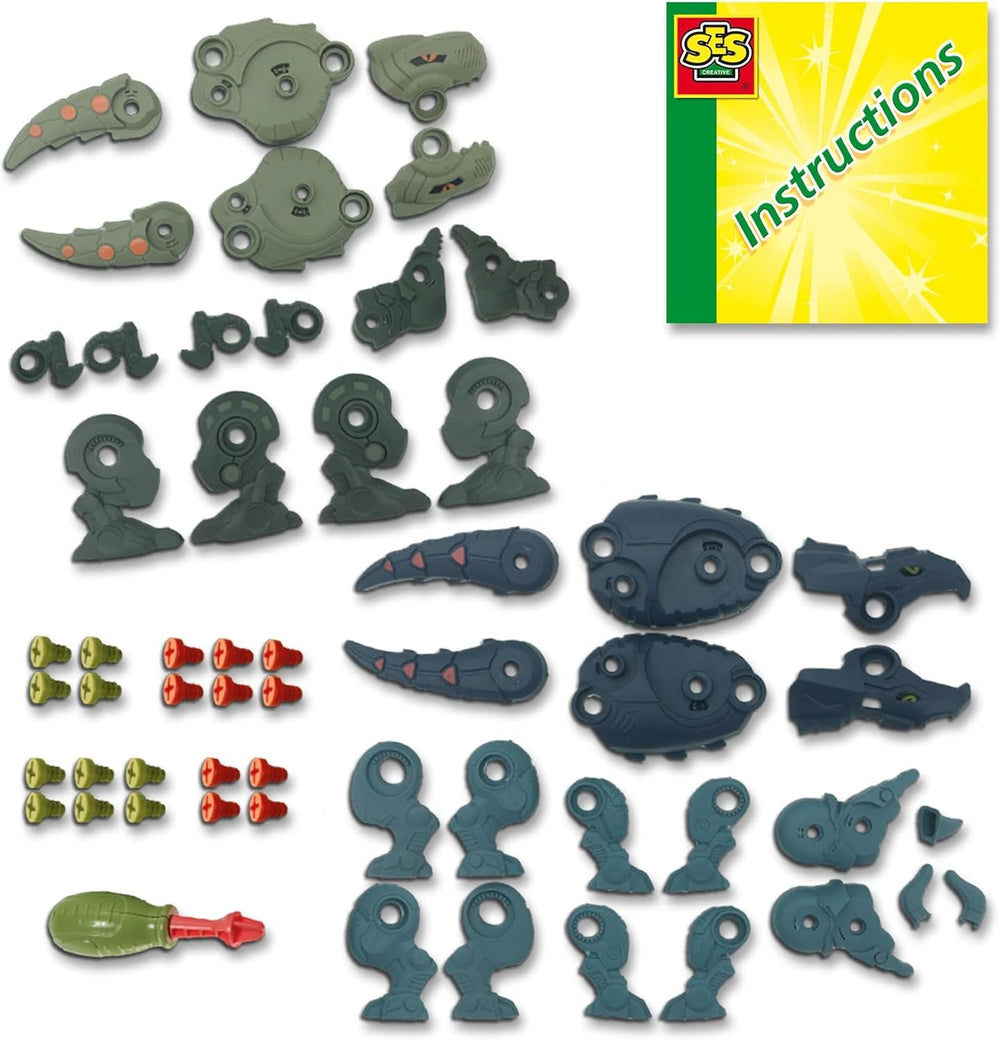 SES Creative 14291 Dino-Schraubkonstruktionen - Kreatives Bauset für Kinder ab 5 Jahren - Baue einen T-Rex und Triceratops - Fördert Problemlösungsfähigkeiten und Spaß, Weiß