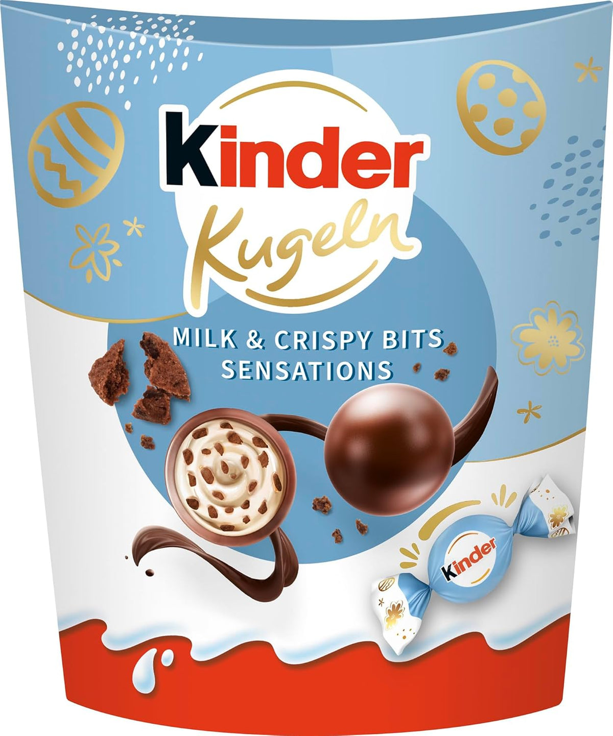 Kinder Balls Milk & Crispy Bits Sensations 90g – Palline di cioccolato al latte con ripieno al latte e gocce di cacao – Cioccolato pasquale, dolci pasquali – Regalo e souvenir pasquale