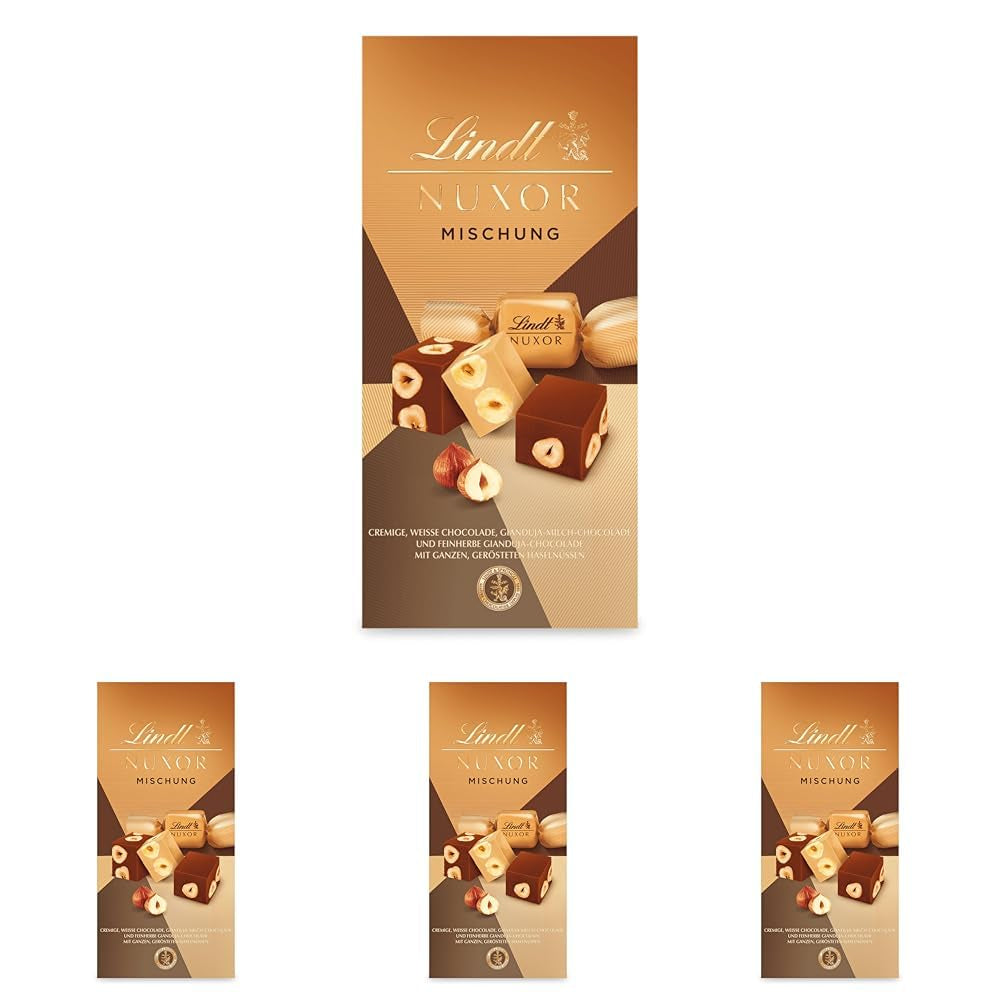 Cioccolata Lindt | Miscela per borsa NUXOR | 103g| Cubi Cremosi di Cioccolato Gianduja in Tre Assortimenti con Nocciole Intere Tostate | Regalo di cioccolato