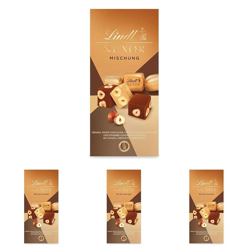 Cioccolata Lindt | Miscela per borsa NUXOR | 103g| Cubi Cremosi di Cioccolato Gianduja in Tre Assortimenti con Nocciole Intere Tostate | Regalo di cioccolato