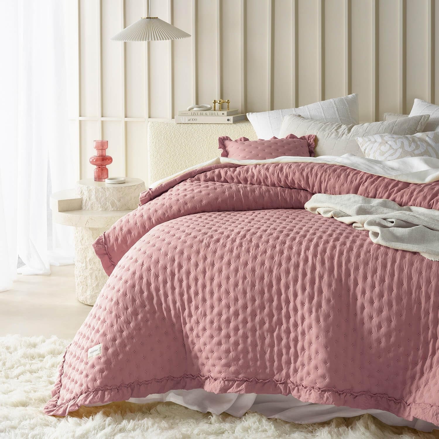Molly Elegante copriletto in rosa cipria 170 X 210 cm Copriletto versatile come copriletto o divano Coperta per letto e divano Stile coperta Ideale come copriletto Letti e Coperte Besuche den ROOM99-Store Rosa 220X240
