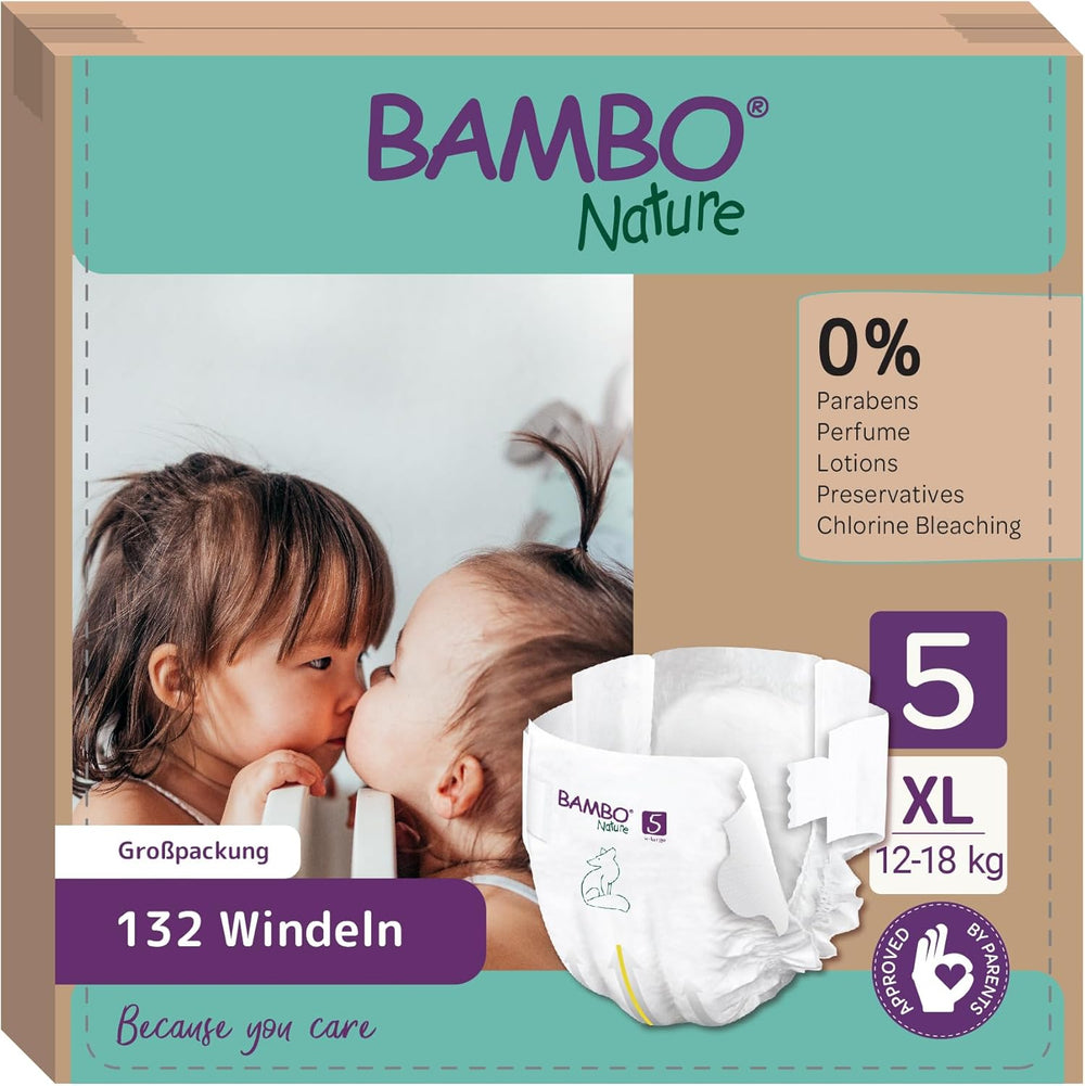 Pannolini per bambini Bambo Nature, taglia 1 (2-4 kg), confezione mensile da 132 pezzi | Pannolini Premium con protezione dalle perdite migliorata | Massimo comfort e libertà per i neonati | Pannolini dermatologicamente testati