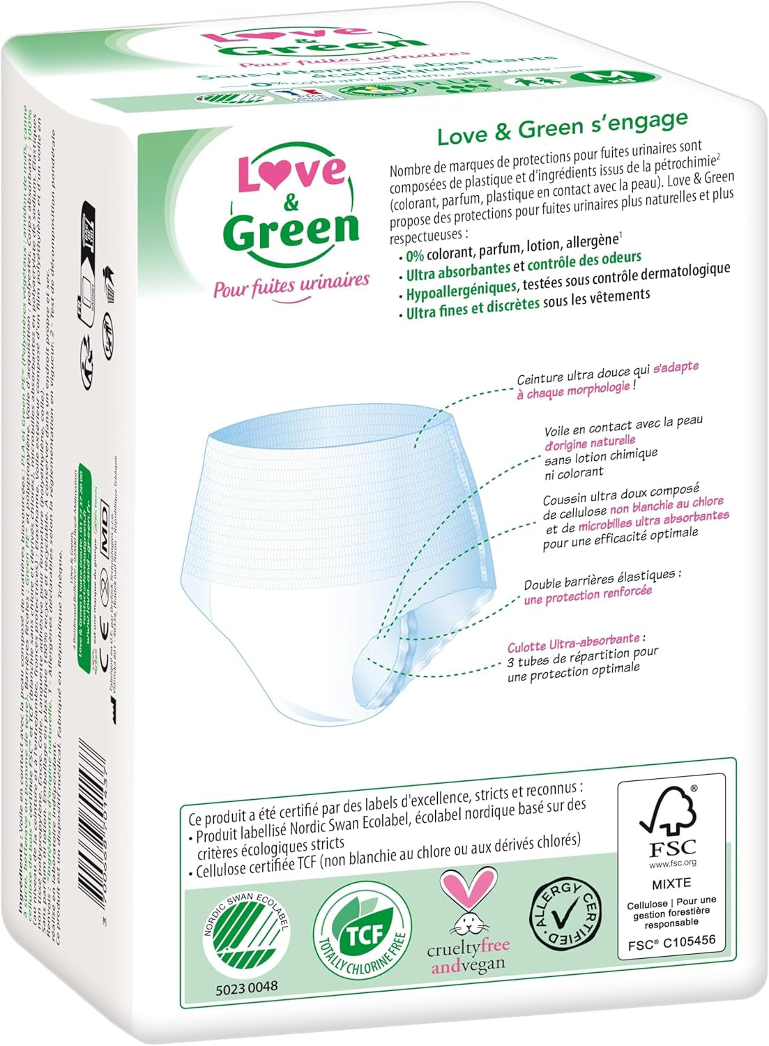 Intimo assorbente adulto ipoallergenico ed ecologico, taglia M, 8 pezzi