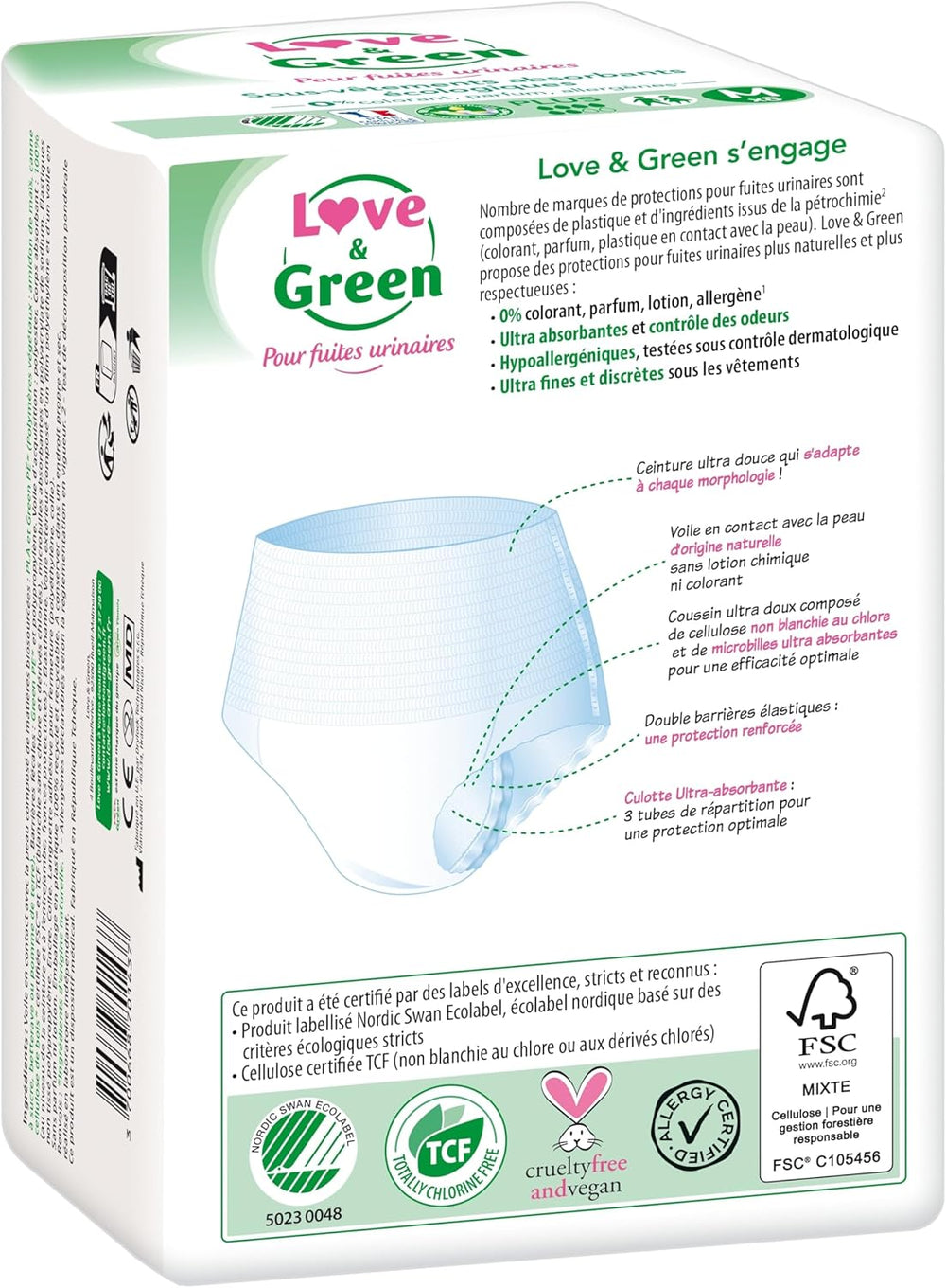 Intimo assorbente adulto ipoallergenico ed ecologico, taglia M, 8 pezzi