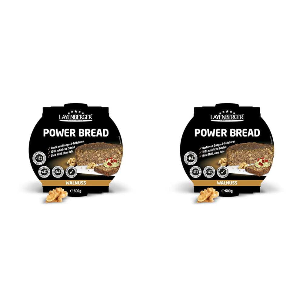 Layenberger Prower Bread Walnut, Eiweiß- Und Ballaststoffquelle, Ohne Konservierungsmittel, Ohne Hefe, Ohne Mehl, Mit 14G Protein Pro 100G, (1 X 500G) Miscela per la cottura e la cottura Naty Shop 500 G (2Er Pack) Walnut