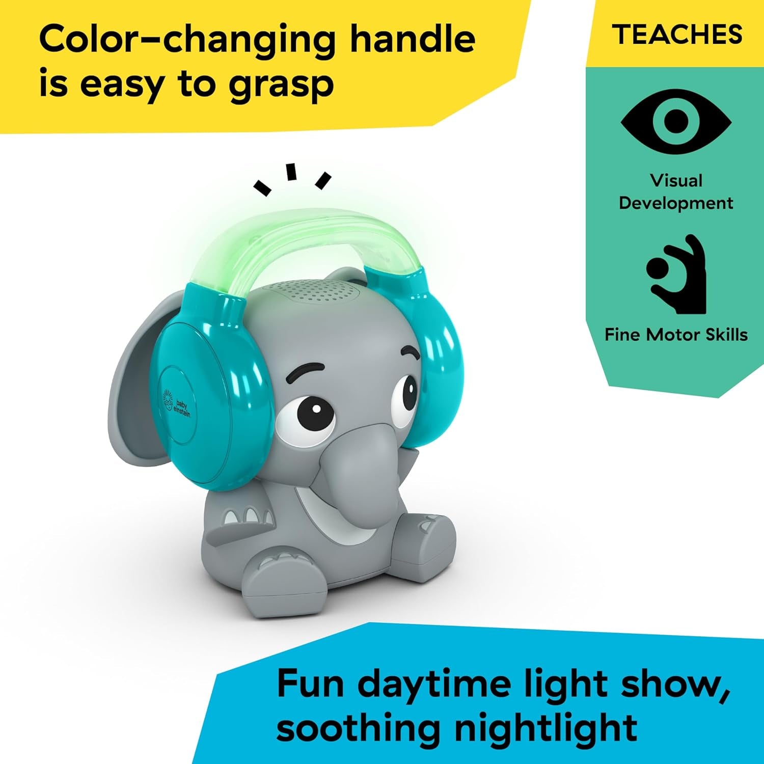 Baby Einstein Earl the Elephant Bluetooth Sound Machine, sistem de muzică + lumină de noapte, de la bebeluș la copil mic Jucarii Bebe Naty Shop