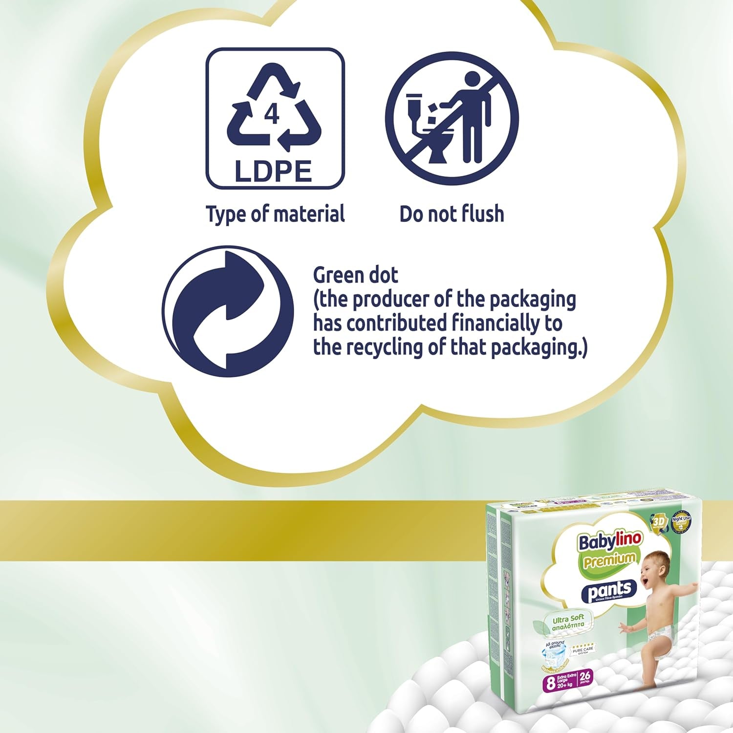 Pantaloni Premium taglia 8 con filtro ultra morbido, XXL (20+ kg), 104 pezzi