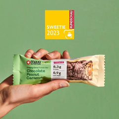 MaxiNutrition Barretta proteica vegana cremosa con cioccolato, arachidi e caramello 12x45g - barretta proteica vegana, 18% di proteine, 8,3 g per barretta, basso contenuto di zucchero (0,9 g), senza zuccheri aggiunti, senza aromi artificiali