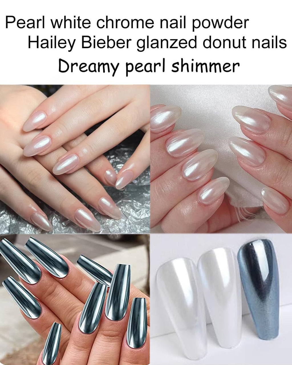 Wahrshei 6 Chrome Nail Powder, Chrome Pulver Nägel Mit Spiegeleffekt, Laser Chrome Puder, Pearl Effect Powder Für Glazed Donut Nails