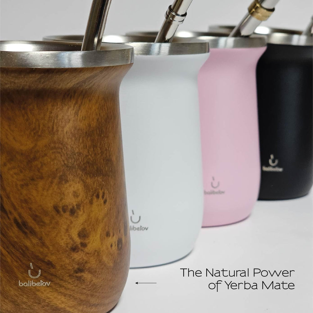 Set de ceai Yerba Mate balibetov (ceașcă Mate) din oțel inoxidabil cu bombilla (pai) pentru mate, Set Yerba Mate ușor de curățat și foarte durabil (LEMN)