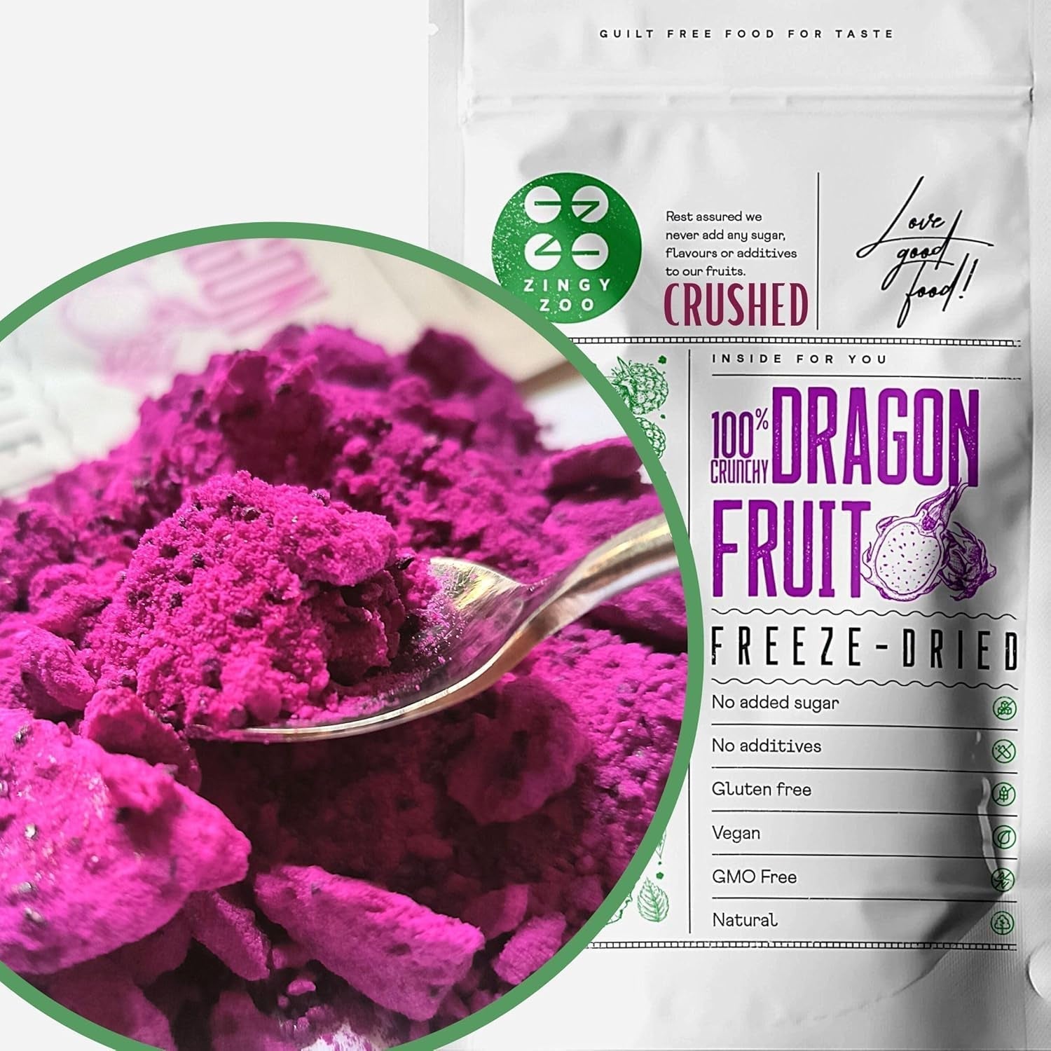 Fructe de dragon uscate liofilizate | Pitaya roz uscată natural Vegan | Potrivit pentru a face pudră de fructe de dragon Pitahaya Smoothie Bowl | Fructe de dragon uscate liofilizate | ZingyZoo (100g) Produse deshidratate Naty Shop Bucăți zdrobite 300G