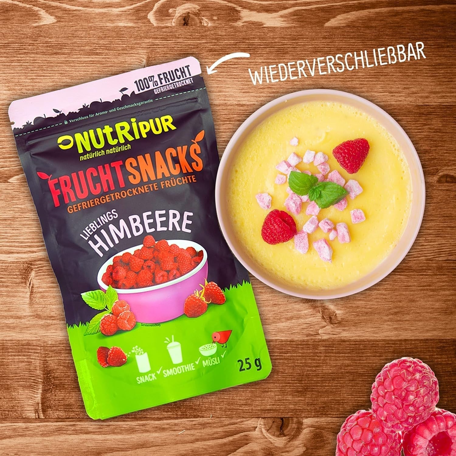 Fructe liofilizate: 100g zmeură liofilizată pentru smoothie bowls, muesli, toppinguri pentru terci - fructe de pădure liofilizate fără zahăr adăugat - fructe de pădure liofilizate - fructe de la NutriPur Produse deshidratate Naty Shop