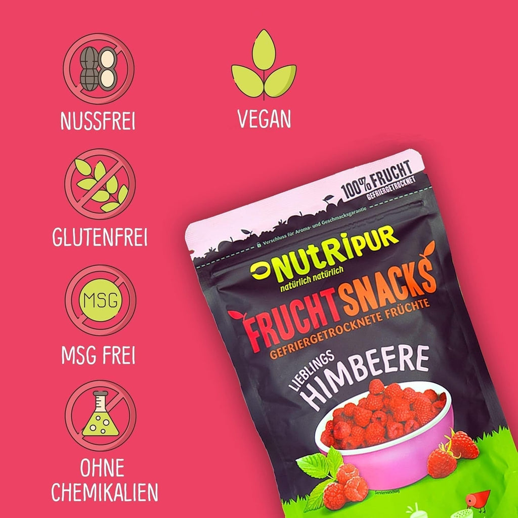 Fructe liofilizate: 100g zmeură liofilizată pentru smoothie bowls, muesli, toppinguri pentru terci - fructe de pădure liofilizate fără zahăr adăugat - fructe de pădure liofilizate - fructe de la NutriPur Produse deshidratate Naty Shop