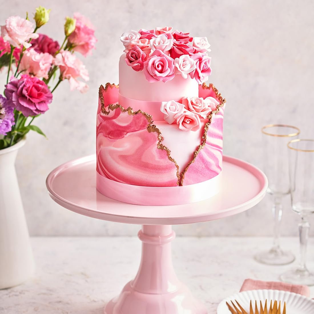 FunCakes Roll Fondant Hot Pink: Ușor de folosit, neted, flexibil, moale și pliabil, perfect pentru decorarea prăjiturilor. Fără gluten. 1 kg Pasta de zahar Naty Shop