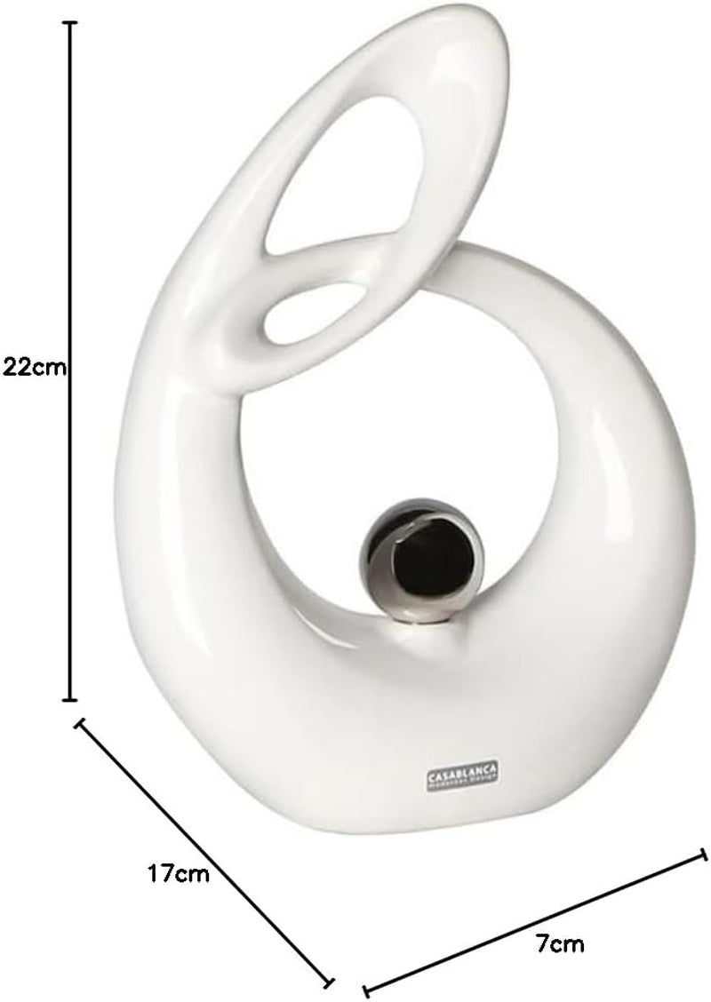 GILDE Sculptură decorativă din ceramică Life - figură albă glazurată alb/argintiu cu bilă argintie - înălțime 22 cm Statuete si sculpturi Naty Shop