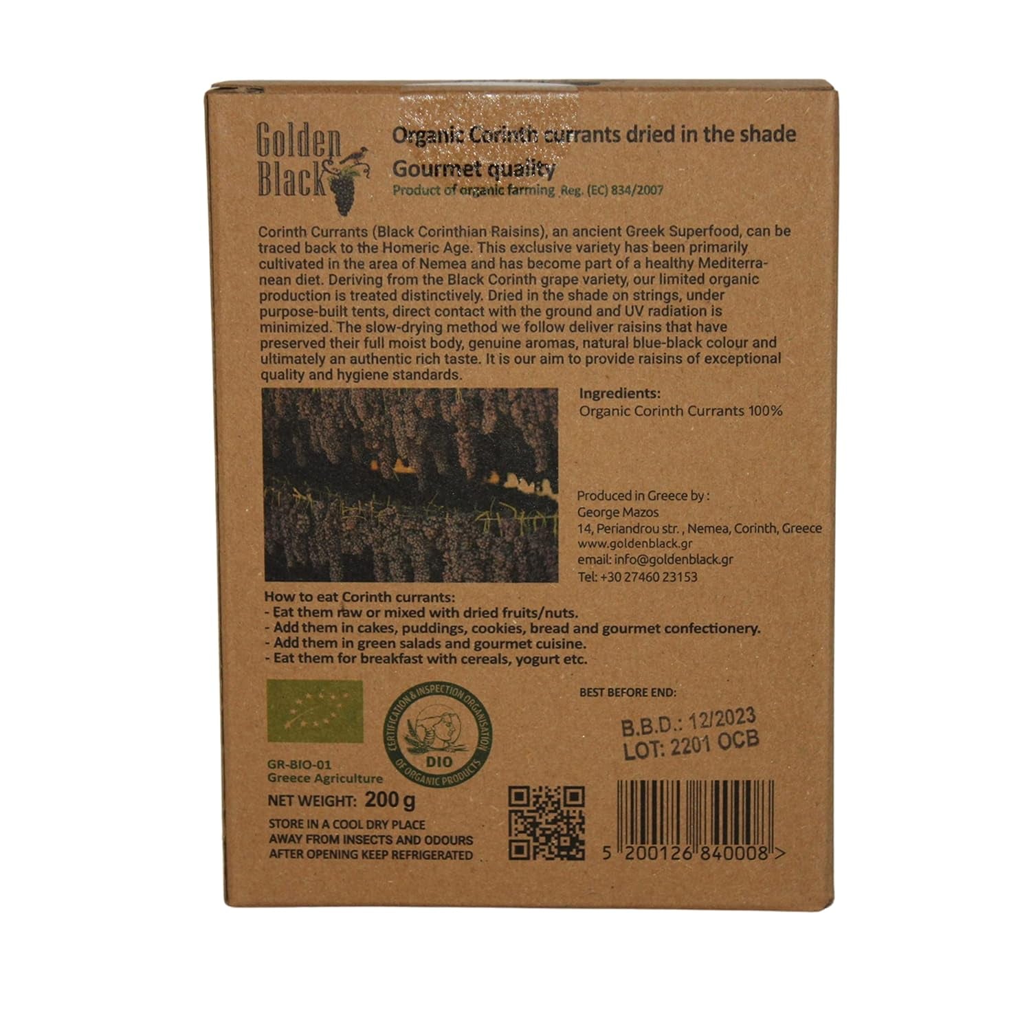 Greacă sultane negre organice - coacăze 200 g, pachet de 3 (3 X 200g) Produse deshidratate Naty Shop