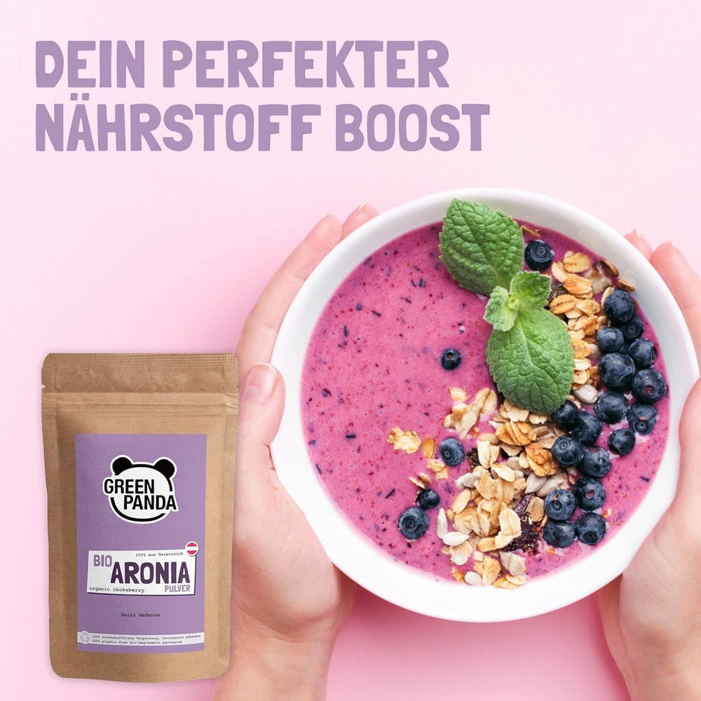 GREEN PANDA® pulbere organică de chokeberry din Austria | chokeberries uscate fin măcinate | chokeberries organice fără aditivi | alternativă regională la pudra de acai și boabe goji | 500g Produse deshidratate Naty Shop
