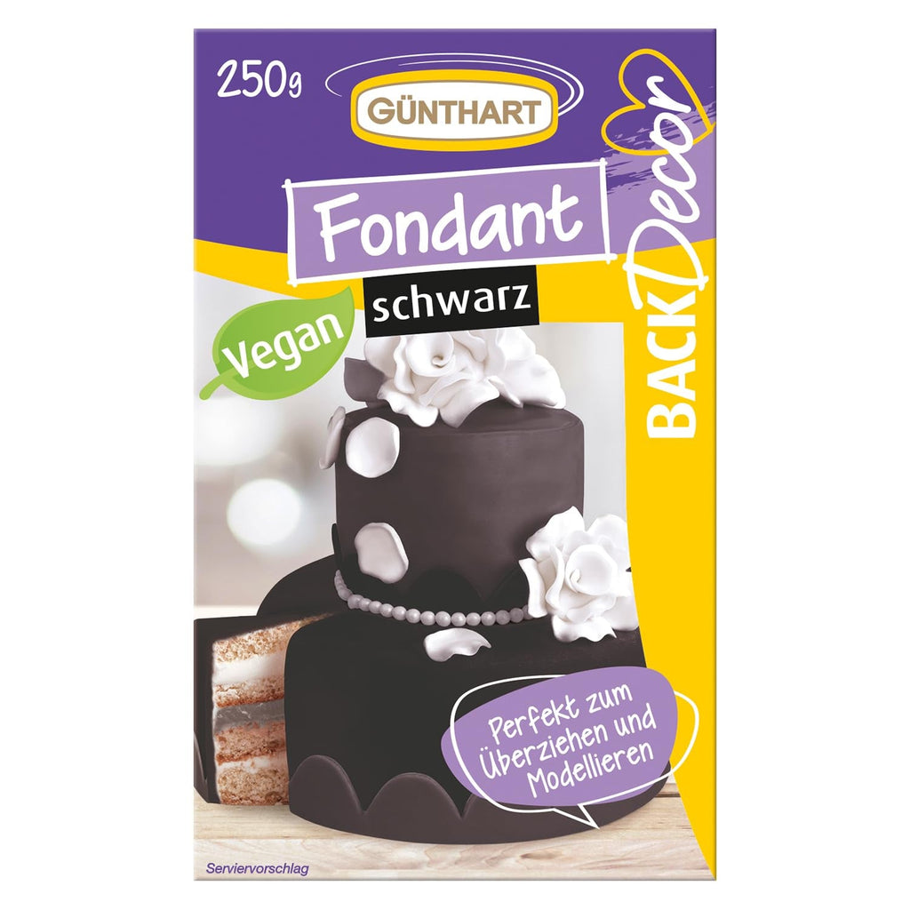 Günthart BackDecor 250 fondant verde, 100% vegan, fără ulei de palmier, rezistent la rupere pentru a acoperi prăjituri și produse de patiserie, potrivit pentru modelare, 1 pachet (1 x 250 g) Pasta de zahar Naty Shop 250 G (1 pachet) Negru