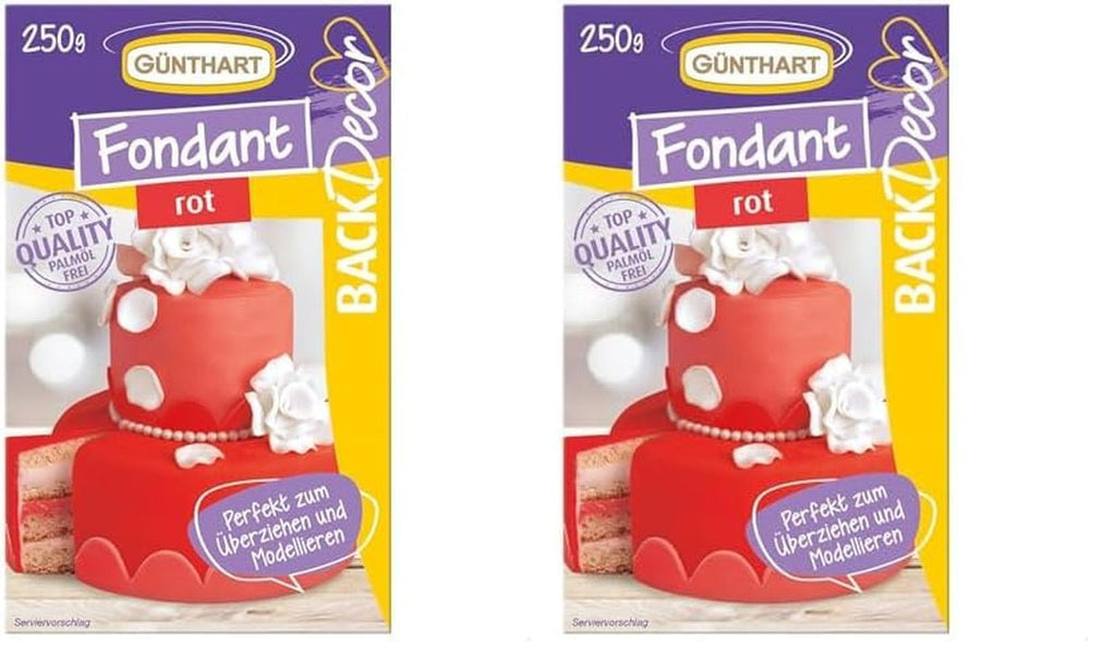 Günthart BackDecor 250 g fondant roșu, fără ulei de palmier, rezistent la rupere pentru acoperirea prăjiturilor și produselor de patiserie, potrivit pentru modelare, pachet de 2 (1 x 250 g) Pasta de zahar Naty Shop Roșu 250 G (pachet de 2)