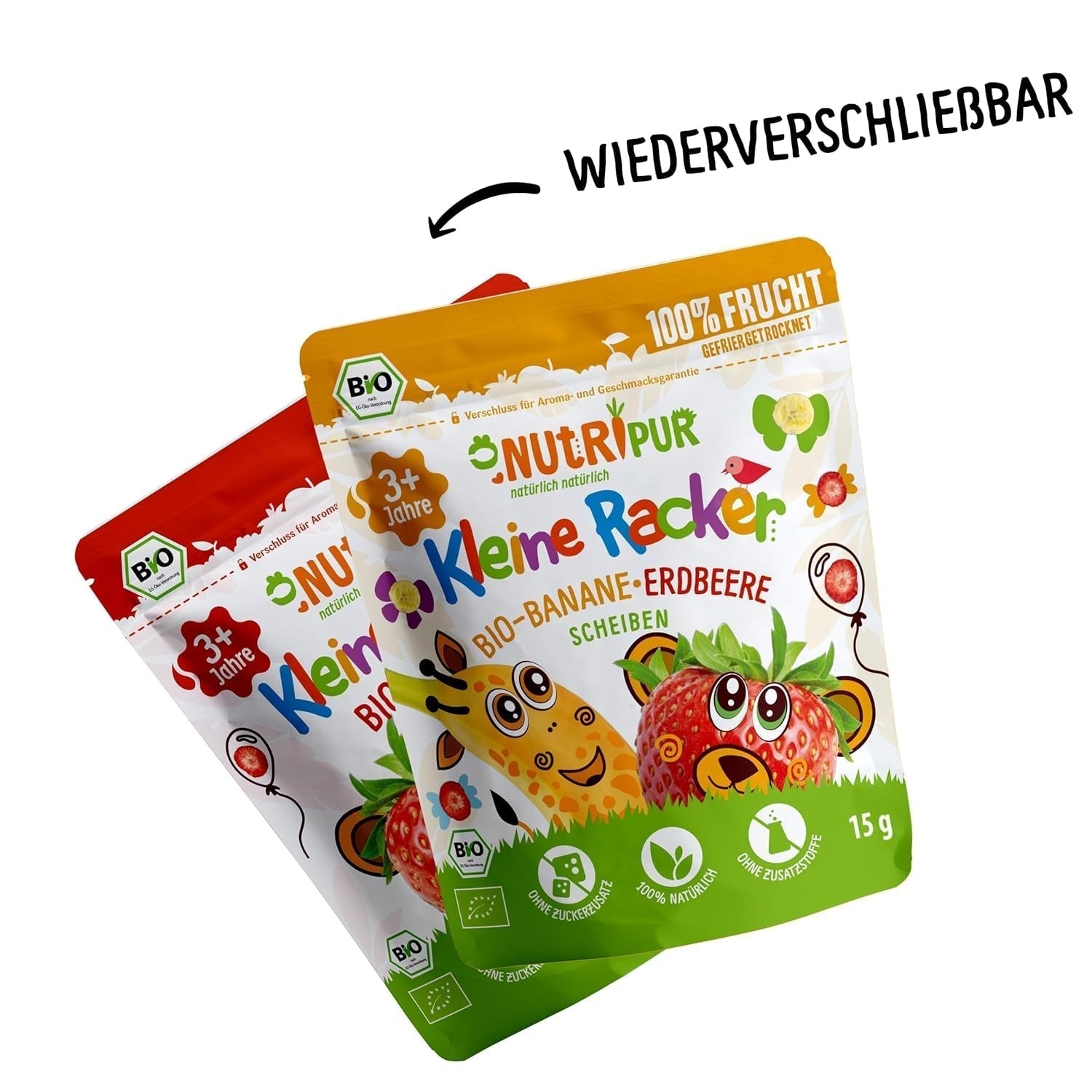 Gustare de fructe organice pentru copii: 6x15g căpșuni organice liofilizate - Fructe liofilizate - Fructe uscate - Little rascals de la NutriPur Produse deshidratate Naty Shop
