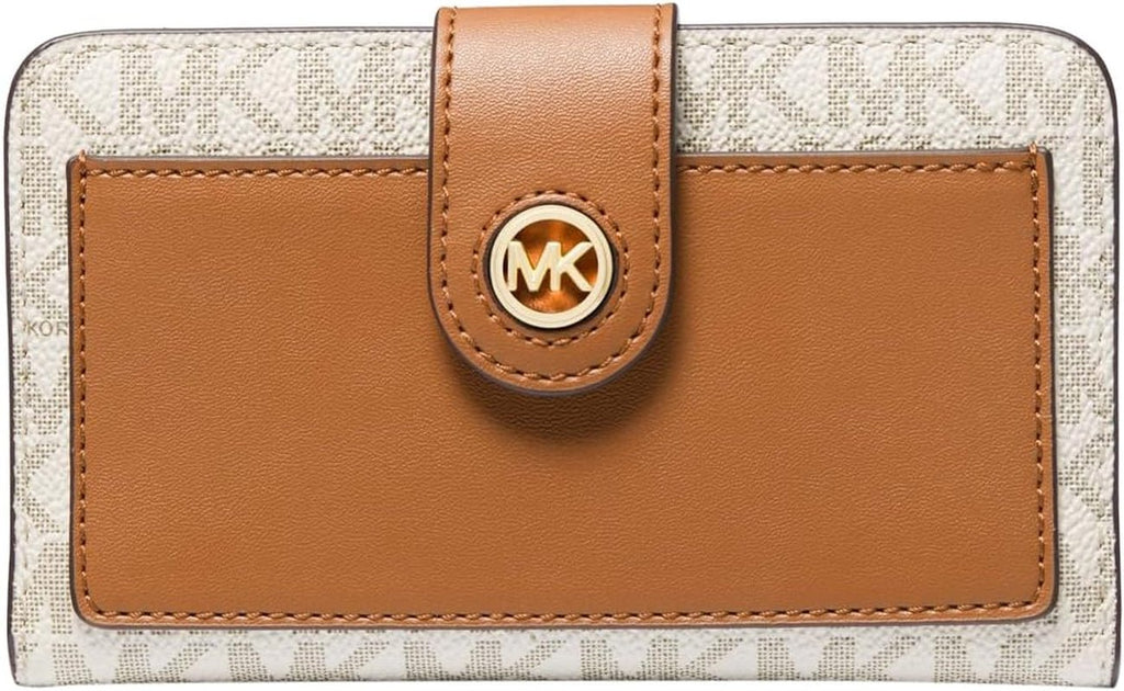 Michael Kors Women's Md Tab Pckt Bifold Hand Bag Portofel Femei Naty Shop Vanilie/Acrn