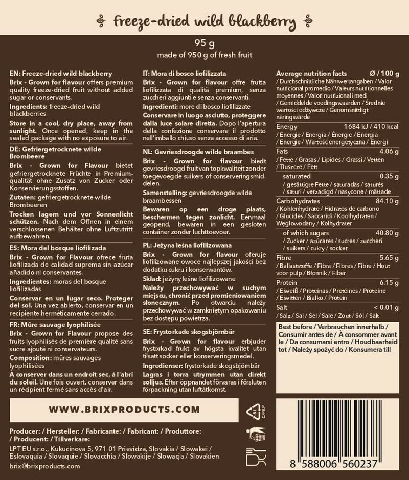Mure sălbatice BRIX | Mure sălbatice naturale, uscate 95 g | Premiul Great Taste pentru fructe de pădure uscate | Fără OMG, fără gluten, vegan, vitamine reținute Produse deshidratate Naty Shop