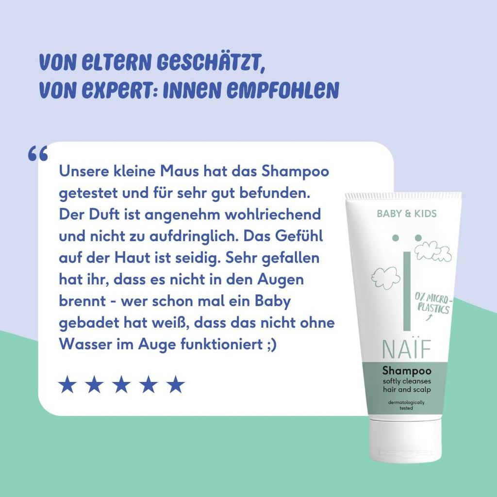 Naïf - Șampon de îngrijire - pentru bebeluși și copii - Șampon pentru bebeluși cu ingrediente naturale - 100% vegan - 0% SLES - Fără microplastice, siliconi și parabeni - 200 ml Copii - Baie si Skincare Naty Shop