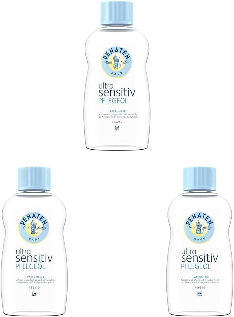 PENATEN Ultra Sensitive Care Cream Face & Body (100ml) cremă de față și de corp pentru bebeluși fără parfum, cremă hidratantă protectoare și hrănitoare pentru pielea foarte sensibilă a bebelușilor predispuși la neurodermatită Copii - Baie si Skincare Naty Shop 200 ml (pachet de 3) Ulei de îngrijire ultra-sensibil
