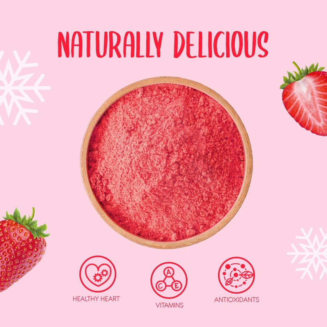 Pudră de căpșuni liofilizate 250g - Pudră de fructe liofilizate - Pudră de căpșuni liofilizate pentru coacere, smoothie și muesli - Pudră de căpșuni 100% naturală fără aditivi Produse deshidratate Naty Shop