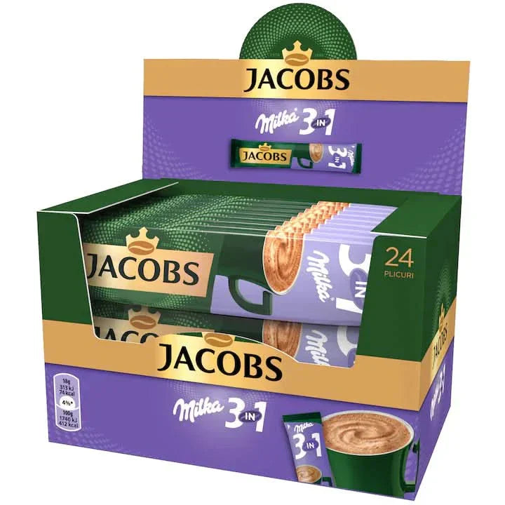 Cafea instant, Jacobs 3 in 1 Milka Cafea Naty Shop Set 24 plicuri x 18 grame