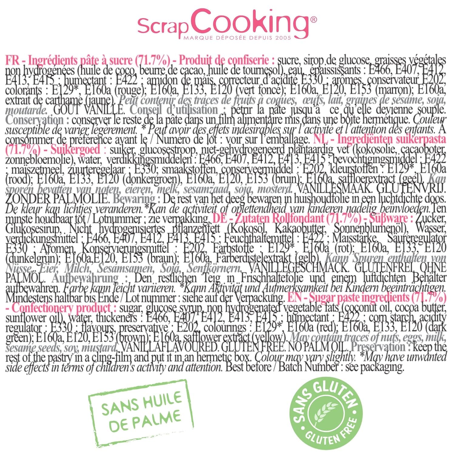 ScrapCooking - Set de 5 Fondant - alb, galben, roșu, verde și maro - 5 x 80g - pastă de zahăr pentru prăjituri Decorațiuni pentru torturi Ziua de naștere Crăciun - fără gluten și fără ulei de palmier - 7257 Pasta de zahar Naty Shop
