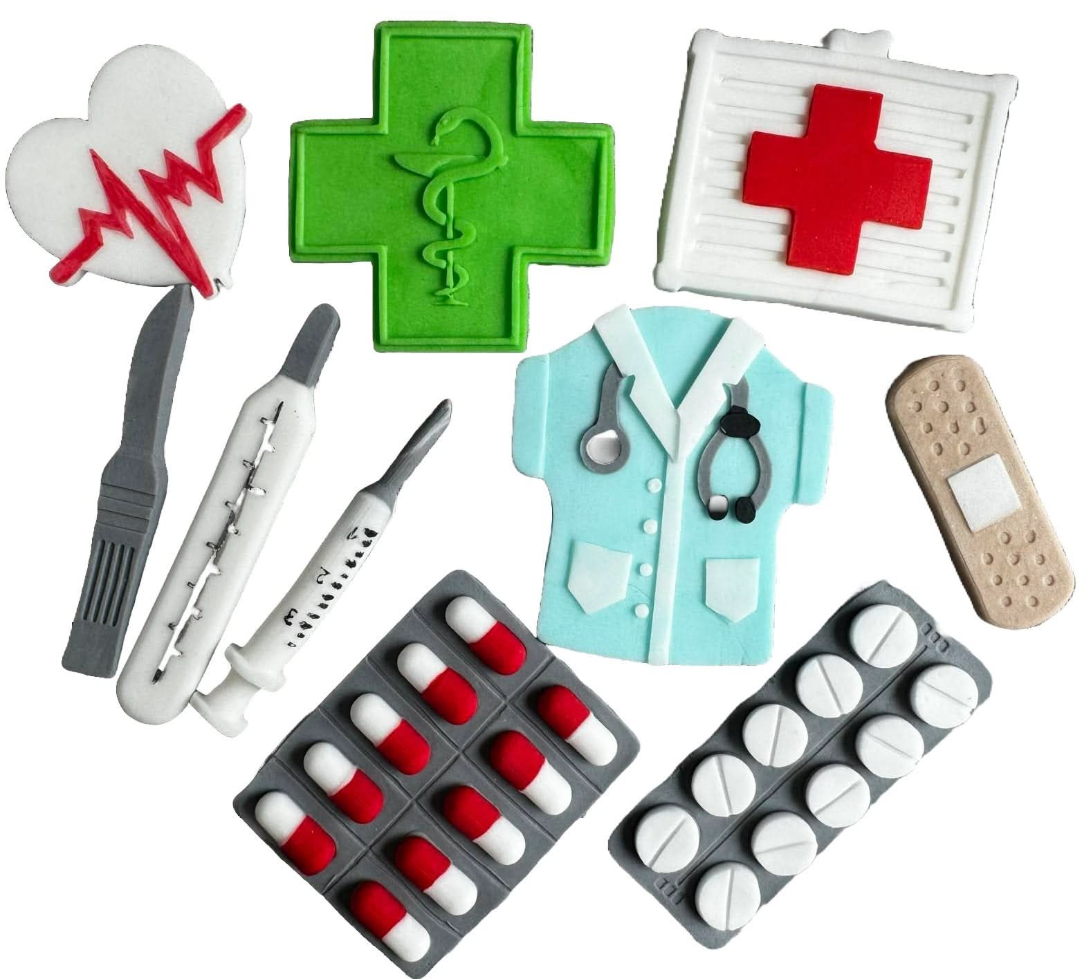 Set 10 decoratiuni comestibile din zahar, Doctor Decoratiuni din Pasta de Zahar Nati Shop