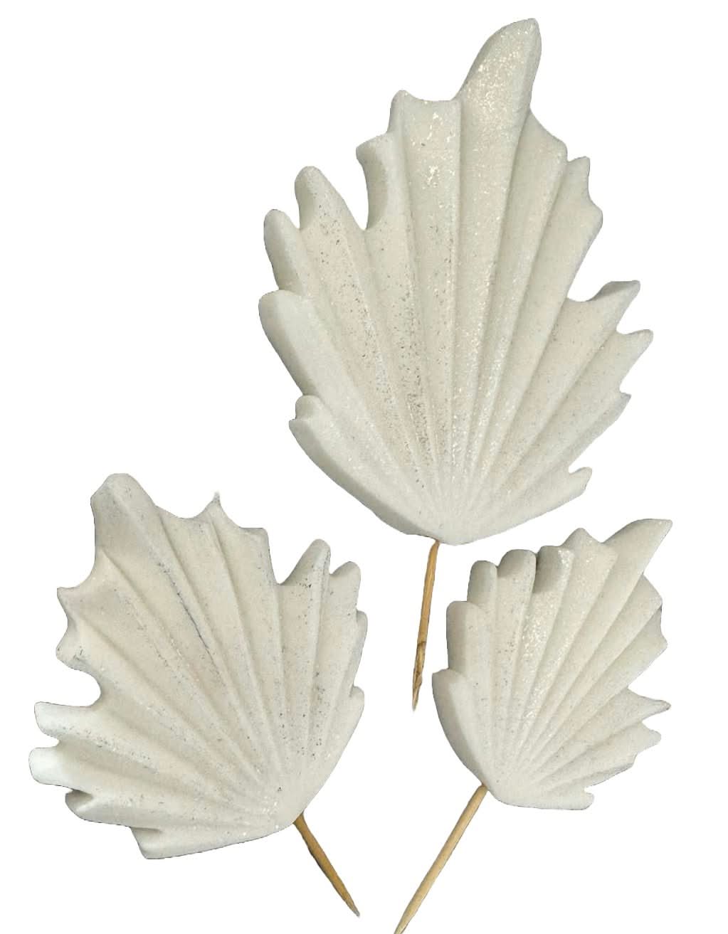 Set 3 decoratiuni comestibile din zahar, Frunze exotice albe Decoratiuni din Pasta de Zahar Nati Shop