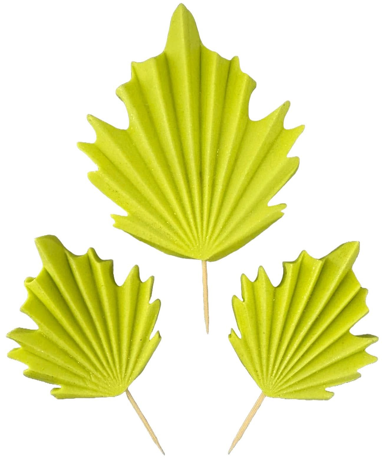Set 3 decoratiuni comestibile din zahar, Frunze exotice verzi Decoratiuni din Pasta de Zahar Nati Shop
