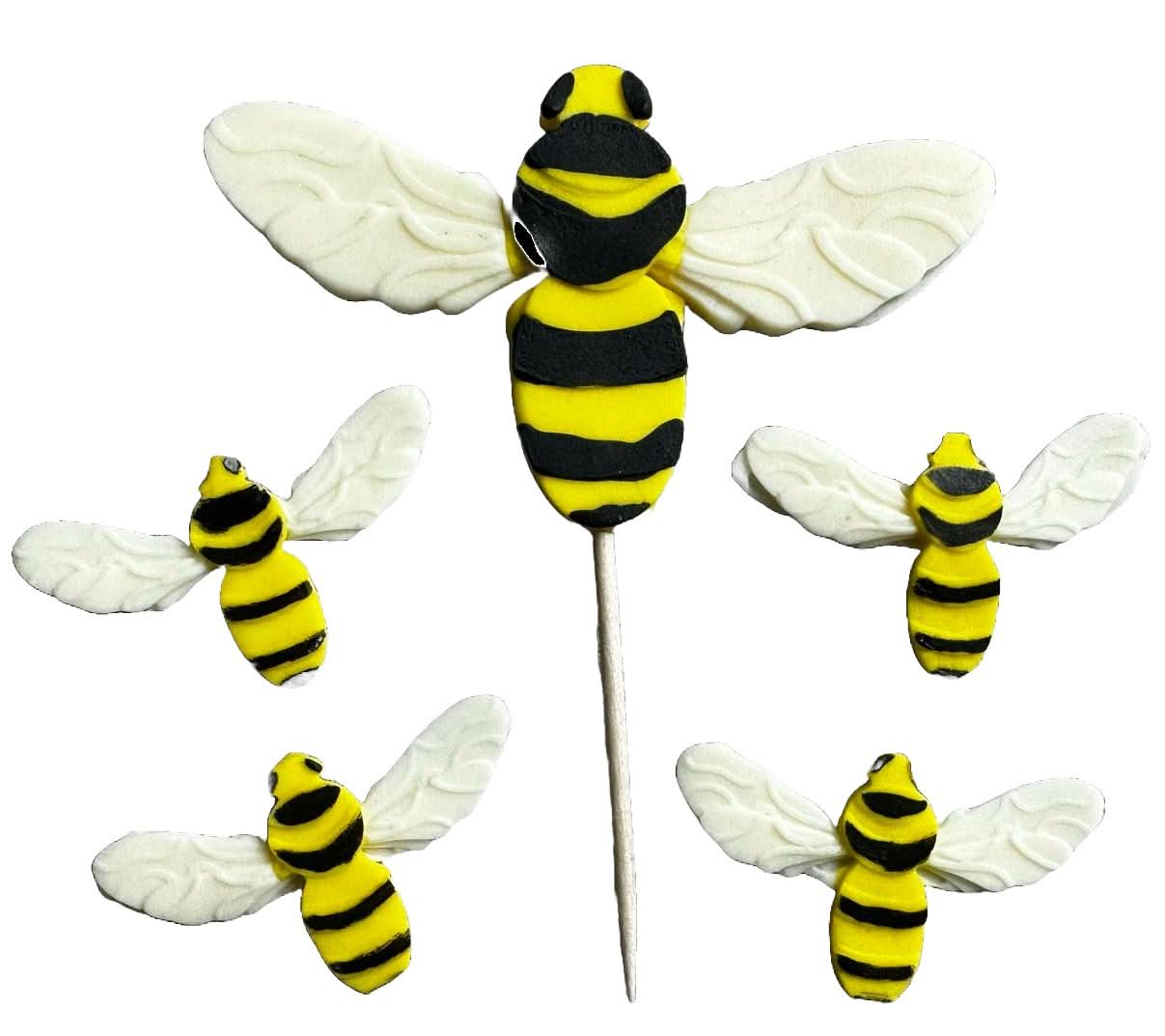 Set 5 decoratiuni comestibile din zahar, Albine Decoratiuni din Pasta de Zahar Nati Shop