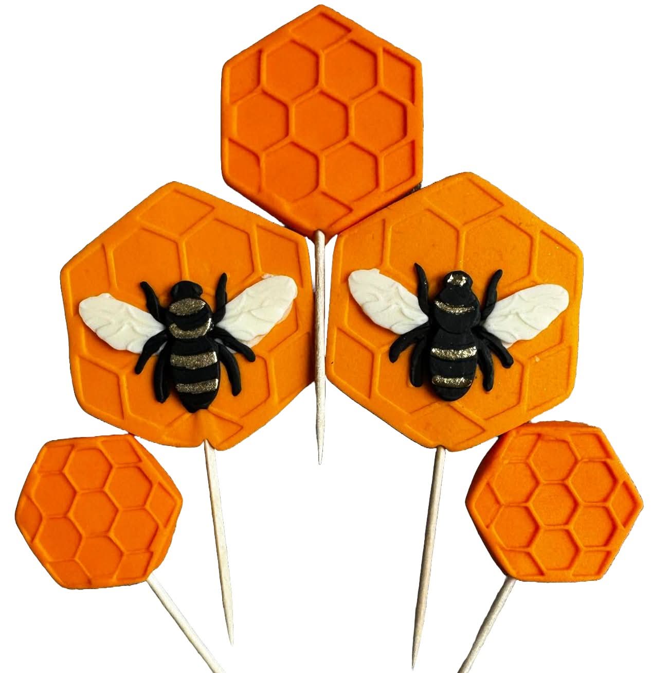 Set 5 decoratiuni comestibile din zahar, Albine Decoratiuni din Pasta de Zahar Nati Shop