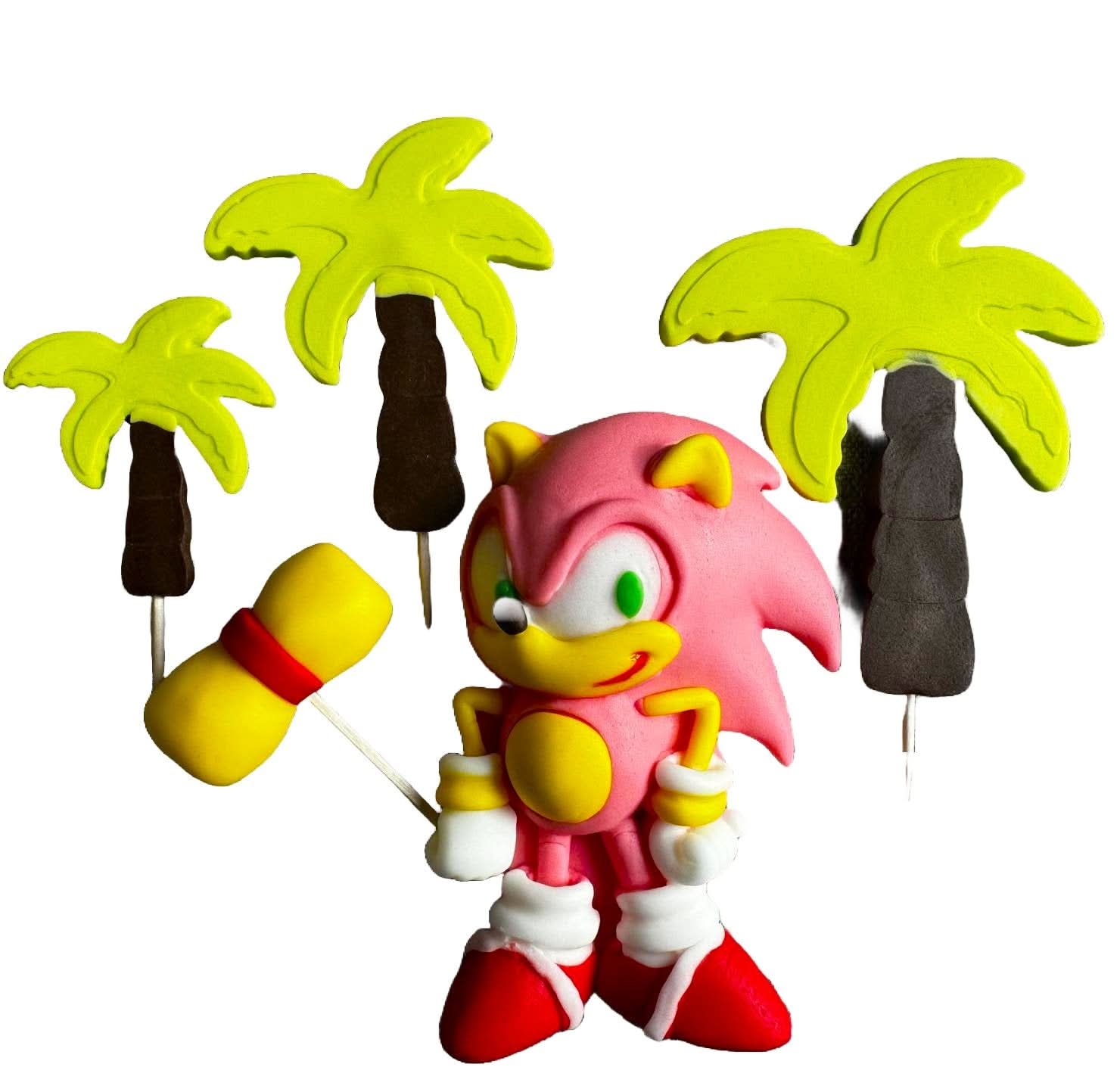 Set 5 decoratiuni comestibile din zahar, Amy Rose - Sonic Decoratiuni din Pasta de Zahar Nati Shop