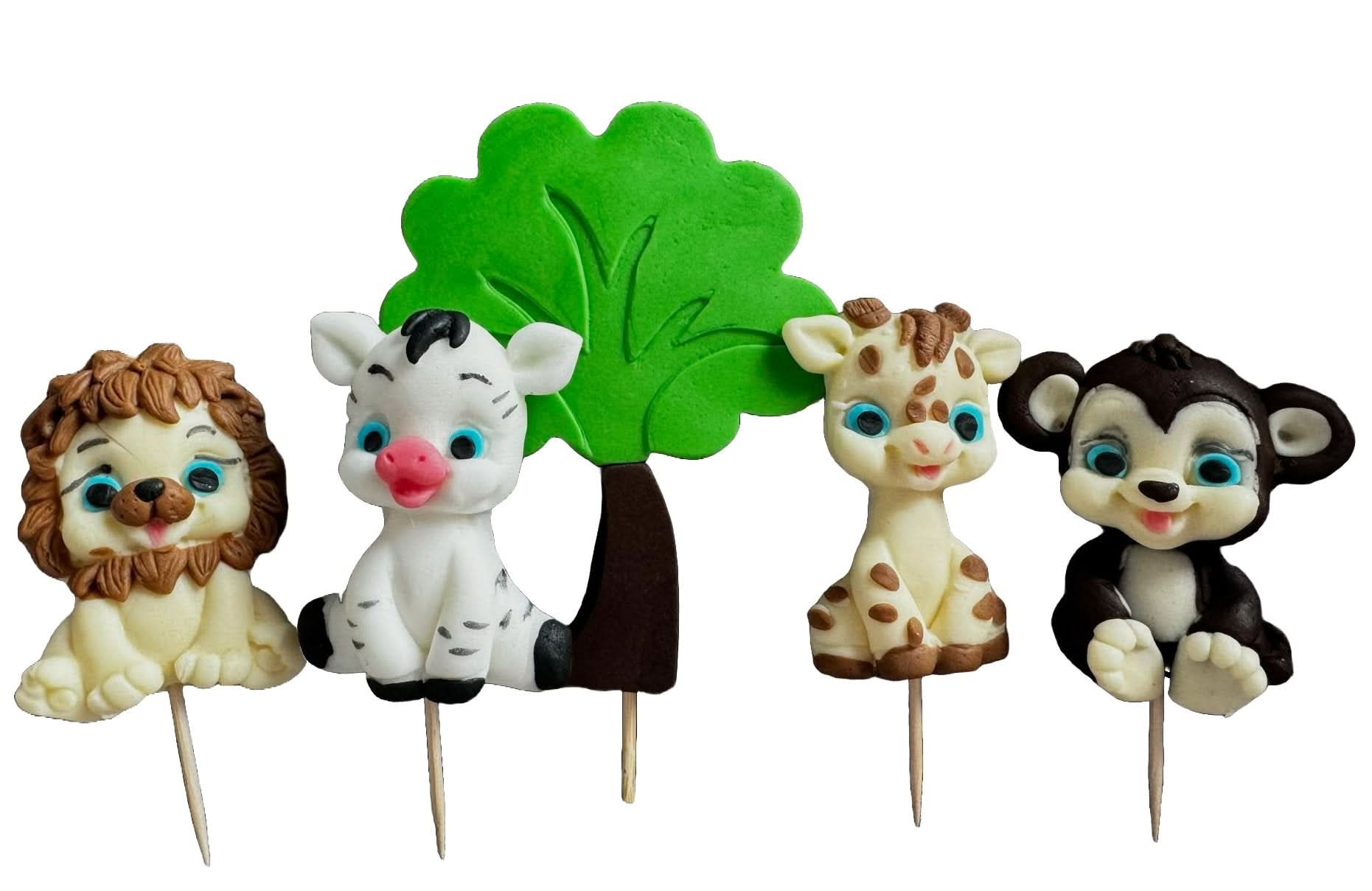 Set 5 decoratiuni comestibile din zahar, Safari Decoratiuni din Pasta de Zahar Nati Shop