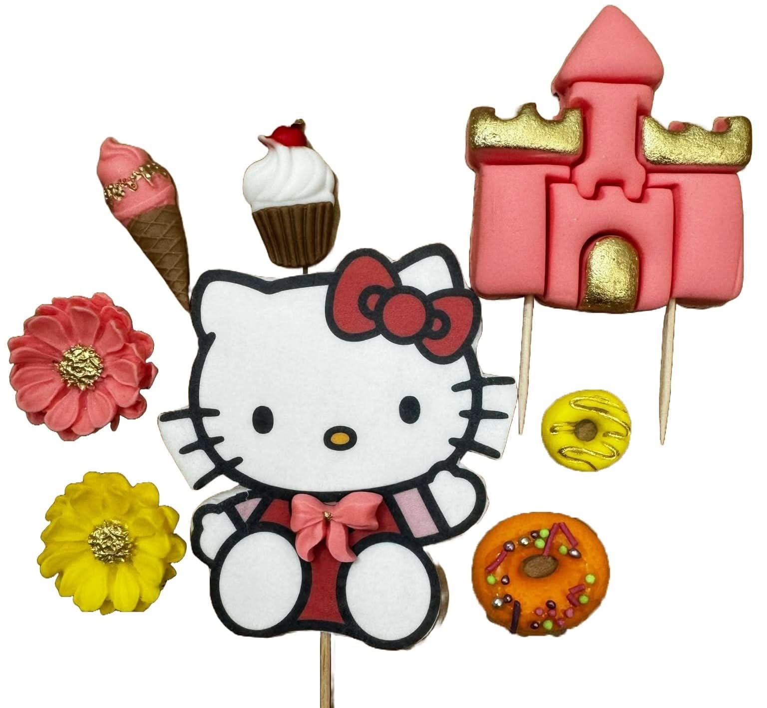 Set 8 decoratiuni comestibile din zahar, Hello Kitty Decoratiuni din Pasta de Zahar Nati Shop